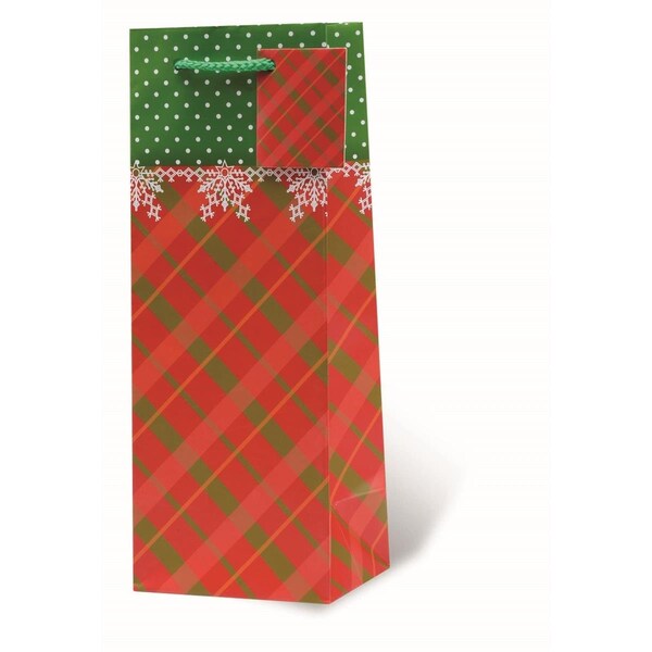Wrap-Art Holiday Plaid Printed paper Bag with Plastic Rope Handle - 17818