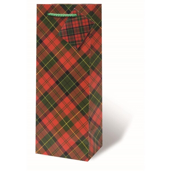 Wrap-Art Holiday Tartan Printed paper Bag with Plastic Rope Handle - 17856