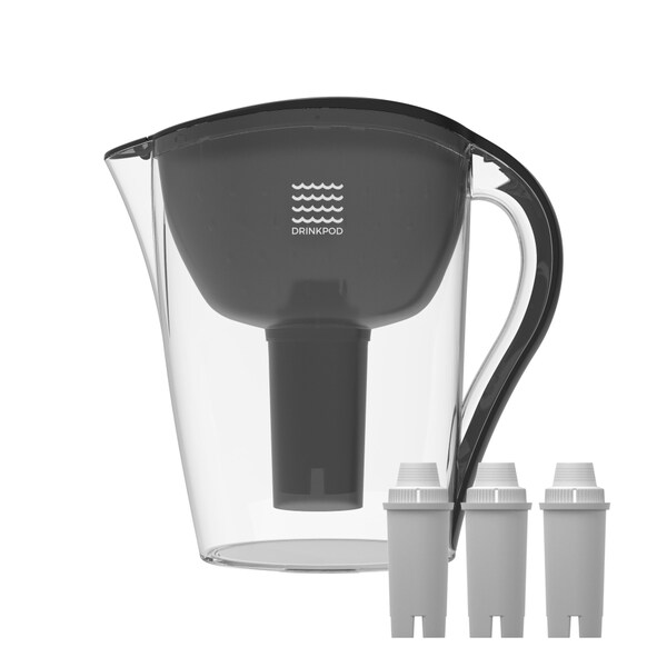 Drinkpod Ultra Premium Alkaline Water Pitcher - 3.5L Pure Healthy Water Ionizer w/3 Alkaline Water Filters - DPPITCHER1XLBLK