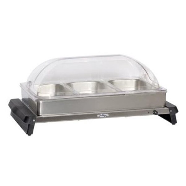 Broilking / Cadco BroilKing NBS-3RT Professional Triple Buffet Server with Stainless Base and Rolltop Lid - NBS-3RT