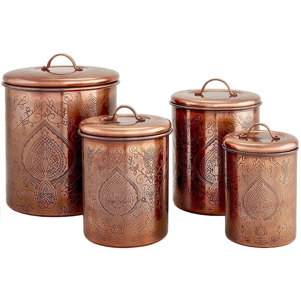 Nusteel Nusteel TG-916AC-2 2 qt. Etched Antique Copper Canister - TG-916AC-2