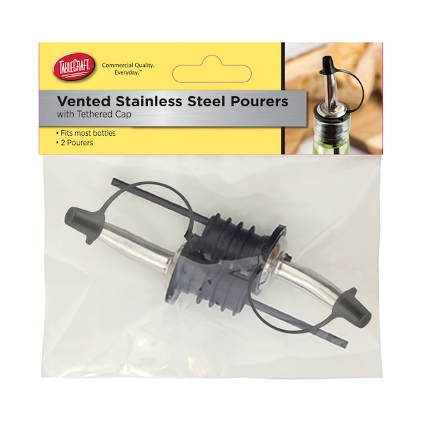 Tablecraft TableCraft Silver/Black ABS/Stainless Steel Vented Bottle Pourer w/Cap - H599PTC2