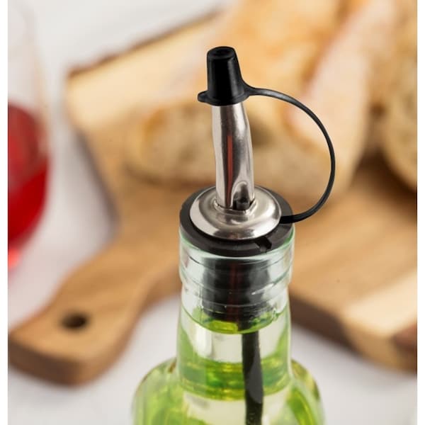 Tablecraft TableCraft Silver/Black ABS/Stainless Steel Vented Bottle Pourer w/Cap - H599PTC2