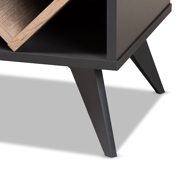 Baxton Studio Savino Mid-Century Modern Dark Grey and Oak Finished Wood Wine Cabinet - 150-9235