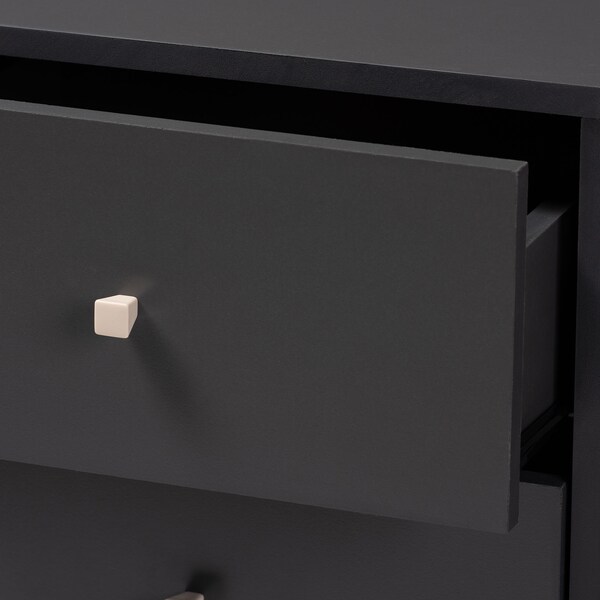 Baxton Studio Savino Mid-Century Modern Dark Grey and Oak Finished Wood Wine Cabinet - 150-9235