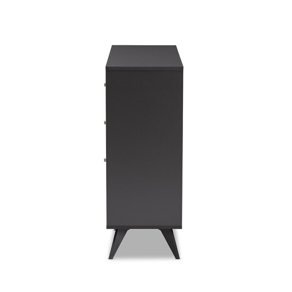 Baxton Studio Savino Mid-Century Modern Dark Grey and Oak Finished Wood Wine Cabinet - 150-9235