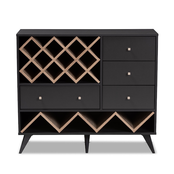 Baxton Studio Savino Mid-Century Modern Dark Grey and Oak Finished Wood Wine Cabinet - 150-9235