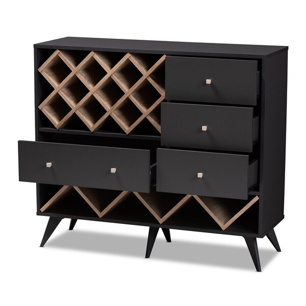 Baxton Studio Savino Mid-Century Modern Dark Grey and Oak Finished Wood Wine Cabinet - 150-9235