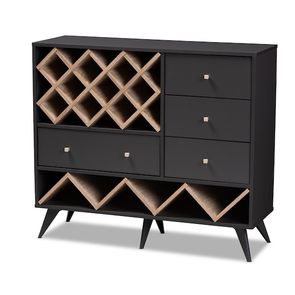 Baxton Studio Savino Mid-Century Modern Dark Grey and Oak Finished Wood Wine Cabinet - 150-9235