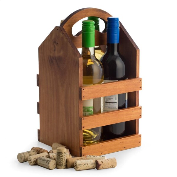 Bey Berk International Bey-Berk International  Four Beer Bottle Caddy with Handle, Brown - BS109