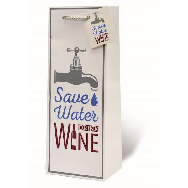 Wrap-Art Save Water Drink Wine Printed paper Bag with Plastic Rope Handle - 18007