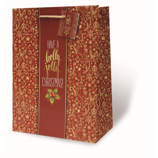 Wrap-Art Holly Jolly Christmas Gift Set Printed paper Bag with Plastic Rope Handle - 17891