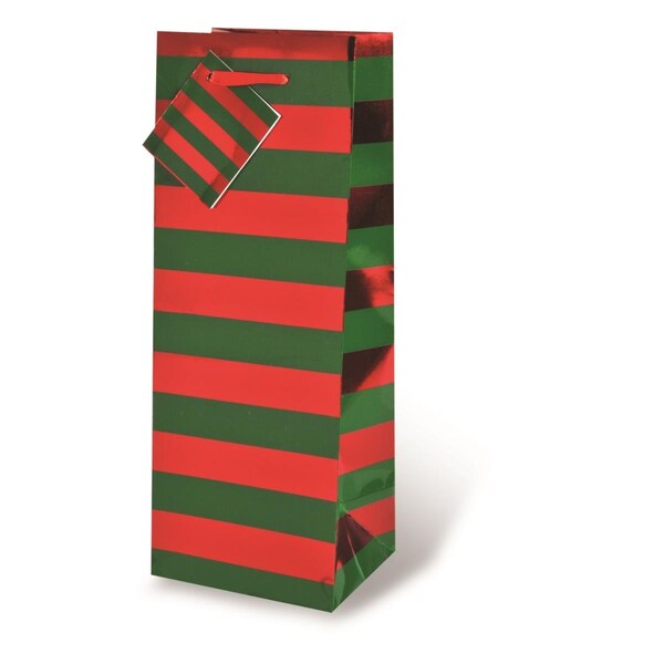 Wrap-Art Red &amp; Green Foil Stripe Bag with Plastic Rope Handle - 17348