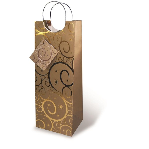 Wrap-Art Gold Swirls paper Bag with Metal Rope Handle - 17202