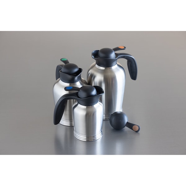 Service Ideas ErgoServ Carafe, 1.5 Liter 50.7 oz., Brushed Stainless/Black - 10-00008-000