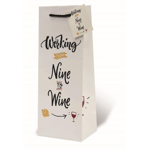 Wrap-Art Working 9 to Wine Printed paper Bag with Plastic Rope Handle - 17977