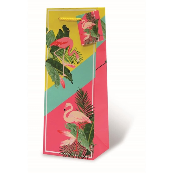 Wrap-Art Flamingos Printed paper Bag with Plastic Rope Handle - 17993
