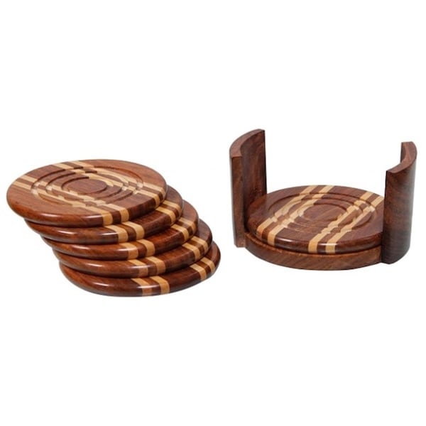 Top Chef Wine Glass Coaster Set with Holder, Round - 6 Piece - TO2622766