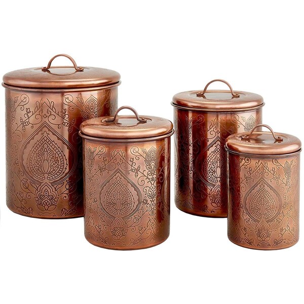 Nusteel Nusteel TG-916AC-1.5 1.5 qt. Etched Antique Copper Canister - TG-916AC-1.5