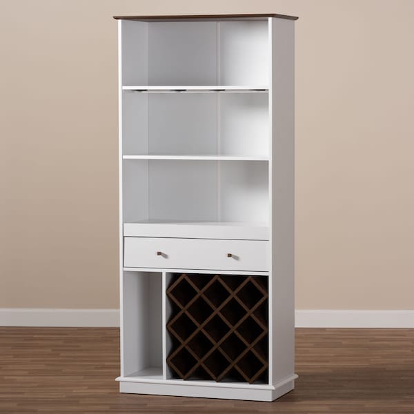 Baxton Studio Serafino Mid-Century Dark Grey and Oak Finished Wood Wine Cabinet - 150-9001