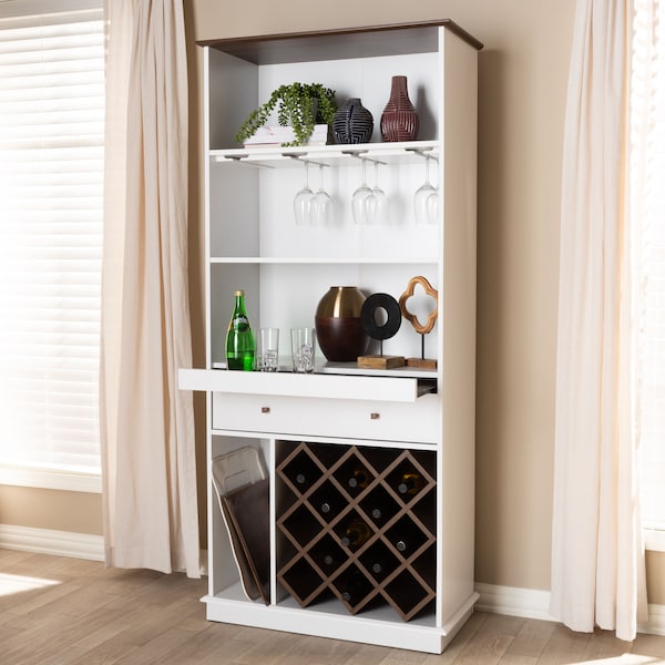 Baxton Studio Serafino Mid-Century Dark Grey and Oak Finished Wood Wine Cabinet - 150-9001
