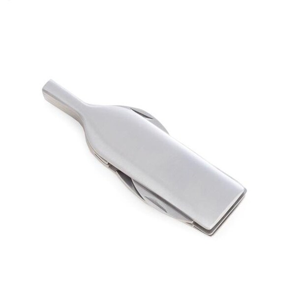 Bey Berk International Bey-Berk International BS952 Bottle Shaped Stainless Steel Corkscrew with Foil Cutter; Knife & Bottle Cap Opener - Silver - BS952