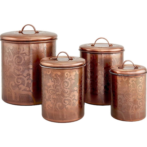 Nusteel Nusteel TG-1392AC-1.5 1.5 qt. Etched Antique Copper Canister - TG-1392AC-1.5