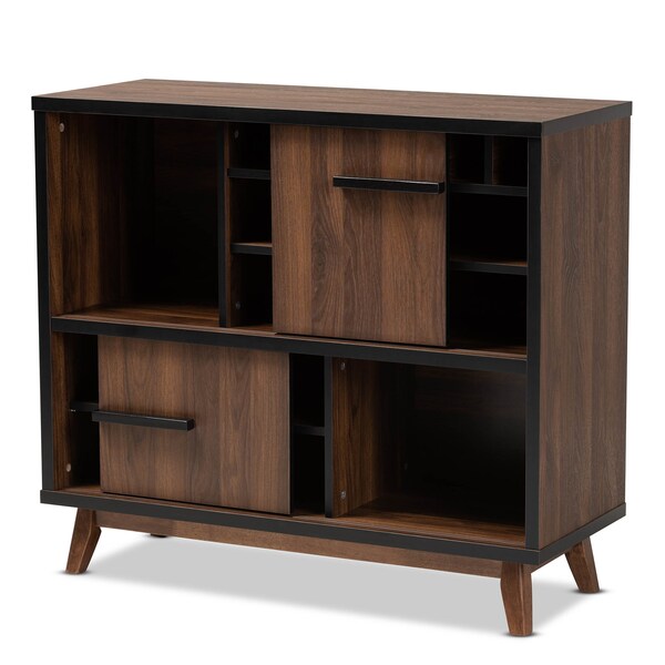 Baxton Studio Margo Walnut Brown and Black Finished Wood Wine Storage Cabinet - 163-10442