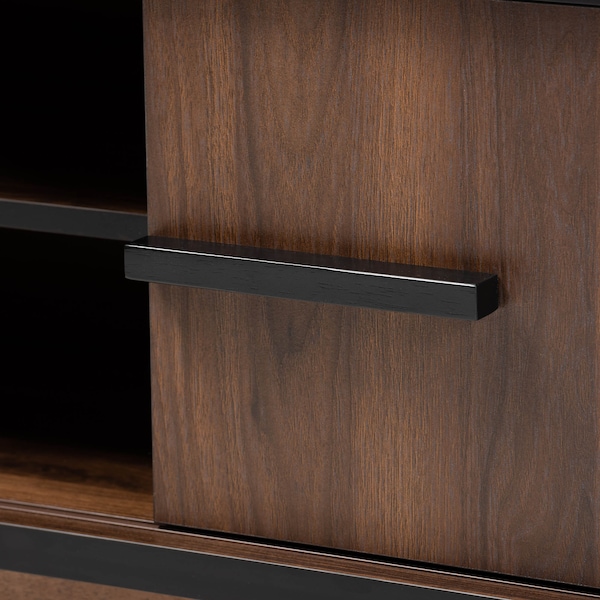 Baxton Studio Margo Walnut Brown and Black Finished Wood Wine Storage Cabinet - 163-10442