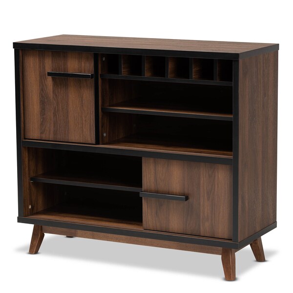 Baxton Studio Margo Walnut Brown and Black Finished Wood Wine Storage Cabinet - 163-10442