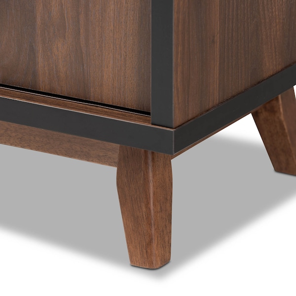 Baxton Studio Margo Walnut Brown and Black Finished Wood Wine Storage Cabinet - 163-10442