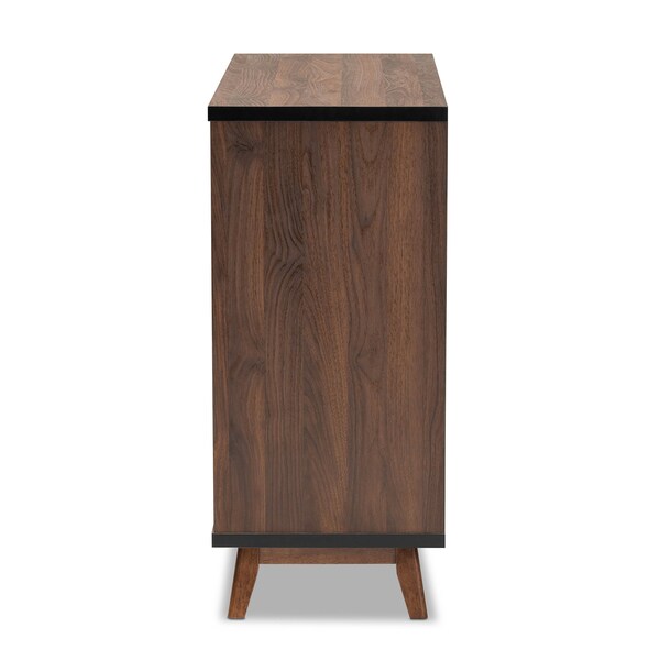 Baxton Studio Margo Walnut Brown and Black Finished Wood Wine Storage Cabinet - 163-10442