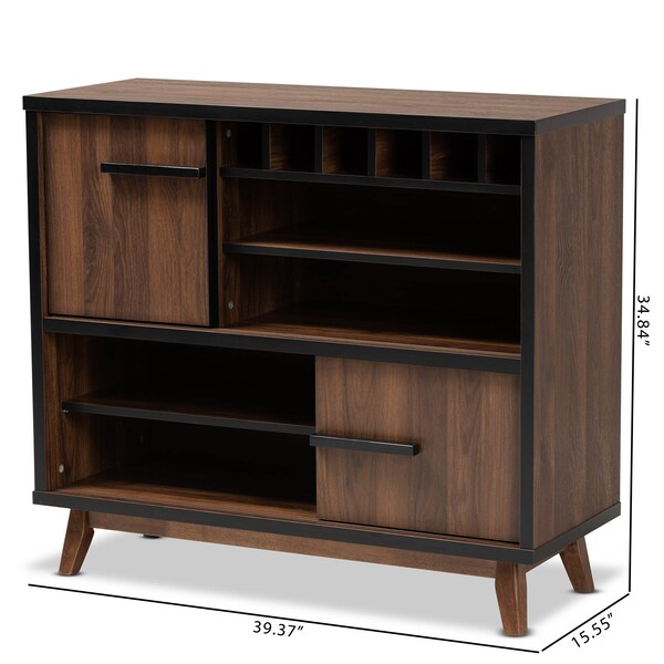 Baxton Studio Margo Walnut Brown and Black Finished Wood Wine Storage Cabinet - 163-10442