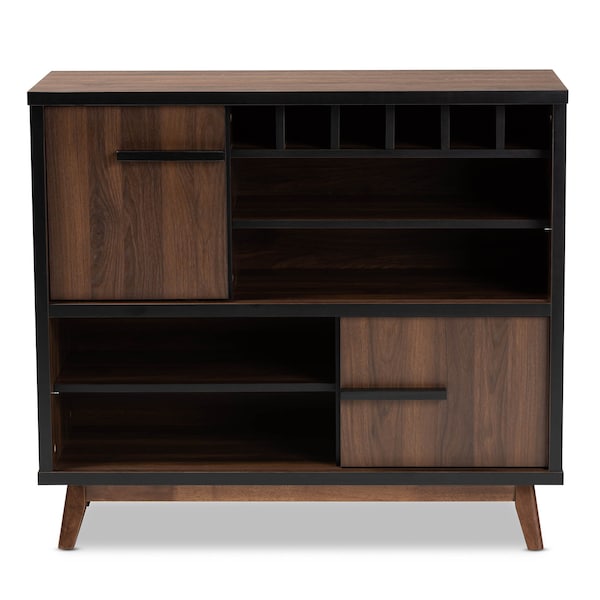 Baxton Studio Margo Walnut Brown and Black Finished Wood Wine Storage Cabinet - 163-10442