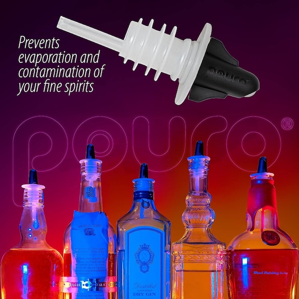 Pouro Liquor and Spirits Bottle Pourer Twist to Open and Pour, Twist to Close and Store, Black, 3PK - 2689