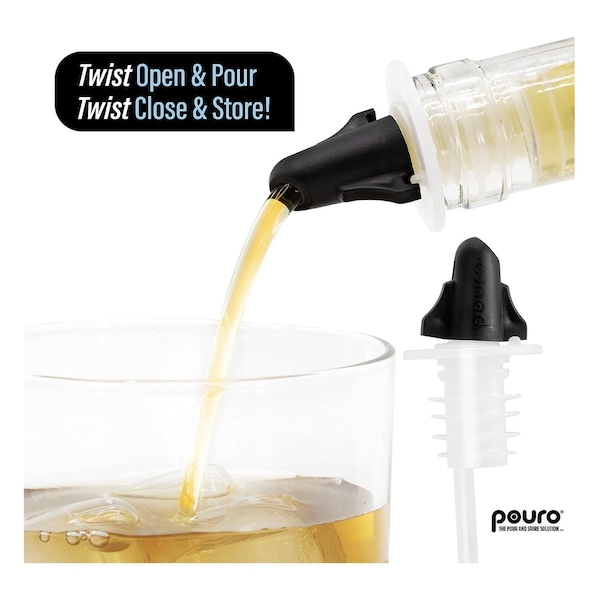 Pouro Liquor and Spirits Bottle Pourer Twist to Open and Pour, Twist to Close and Store, Black, 3PK - 2689