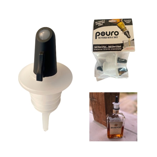Pouro Liquor and Spirits Bottle Pourer Twist to Open and Pour, Twist to Close and Store, Black, 3PK - 2689