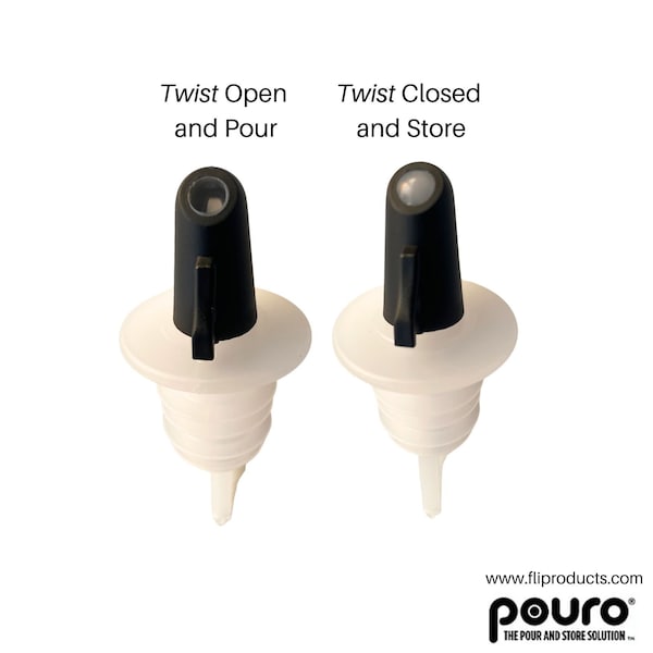 Pouro Liquor and Spirits Bottle Pourer Twist to Open and Pour, Twist to Close and Store, Black, 3PK - 2689