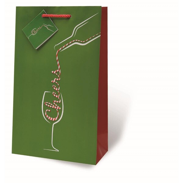 Wrap-Art 2-Bottle Pour Some Holiday Cheer Printed paper Bag with Plastic Rope Handle - 17888
