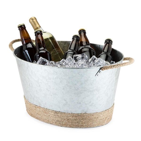 1 4.5 Gal Seaside Jute Rope Wrapped Galvanized Tub - 5592