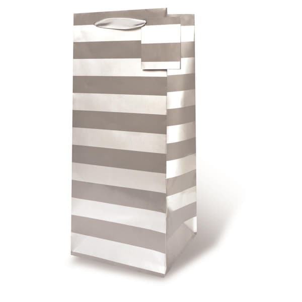 Wrap-Art 1.75 Litre Silver Foil Stripe Bag with Plastic Rope Handle - 17353