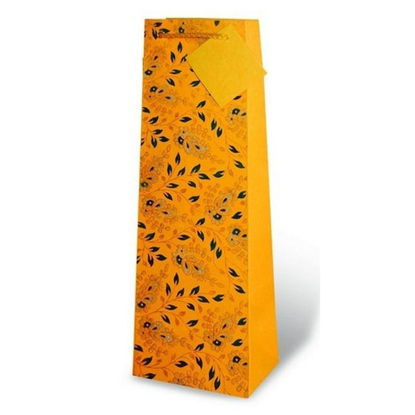 Wrap-Art Pasley Floral Wine Bottle Gift Bag Yellow &amp; Black - 17165