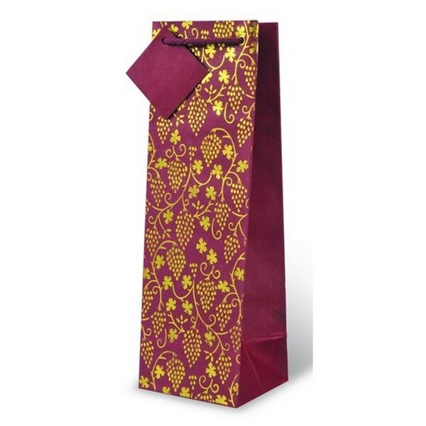 Wrap-Art Grape Floral Wine Bottle Gift Bag Gold &amp; Burgandy - 17515