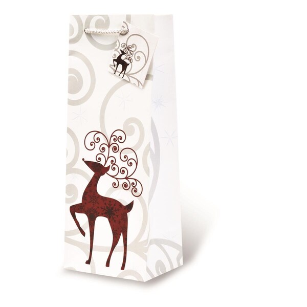Wrap-Art Reindeer Printed paper Bag with Plastic Rope Handle - 17603