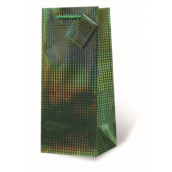 Wrap-Art 1.75 Litre Green Foil Printed paper Bag with Plastic Rope Handle - 17778