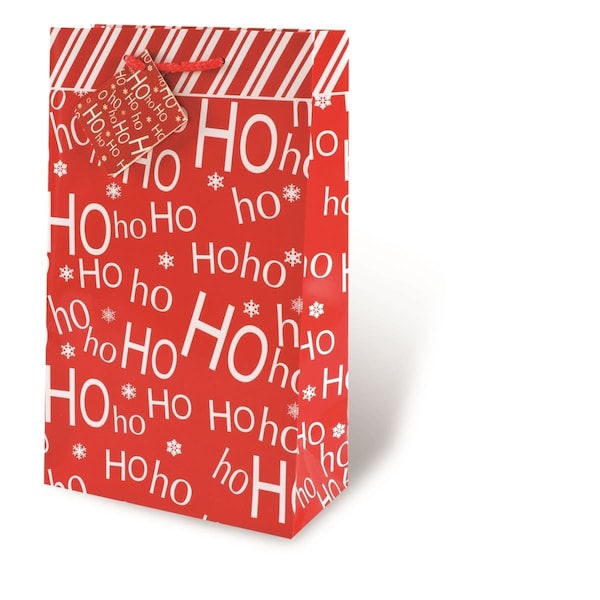 Wrap-Art 2-Bottle HoHoHo Printed paper Bag with Plastic Rope Handle - 17212
