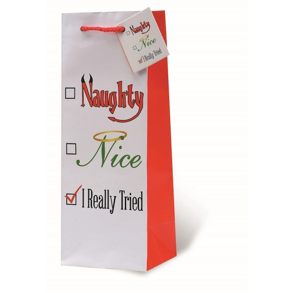 Wrap-Art Naughty Nice I Really Tried Printed paper Bag with Plastic Rope Handle - 17827