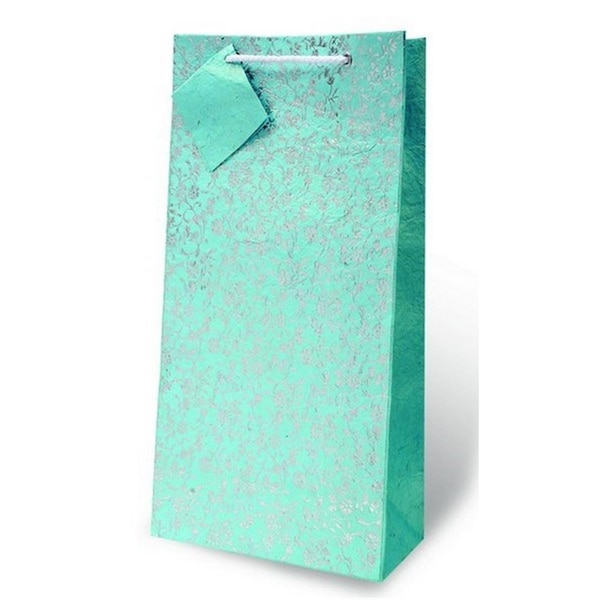 Wrap-Art 2-Bottle Blie Floral Wine Gift Bag - 17847