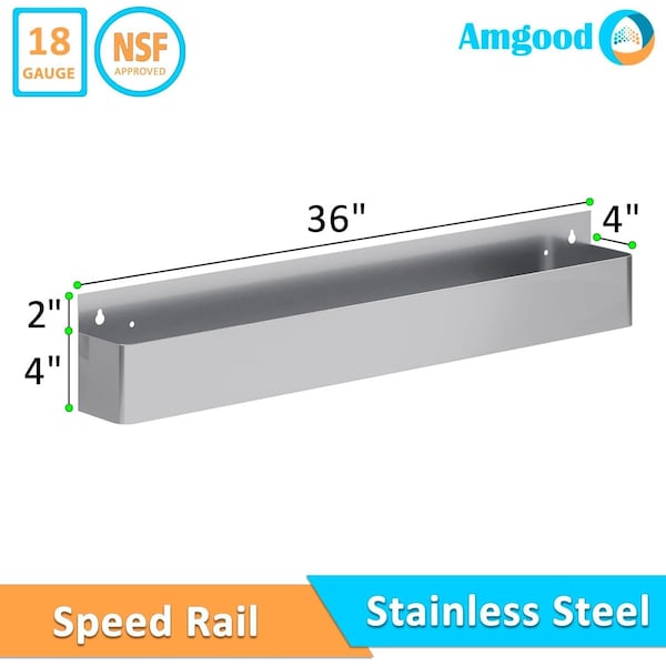 Amgood 36 in. Single Tier Stainless Steel Speed Rail Rack for Commercial Bars - SR-36-Z