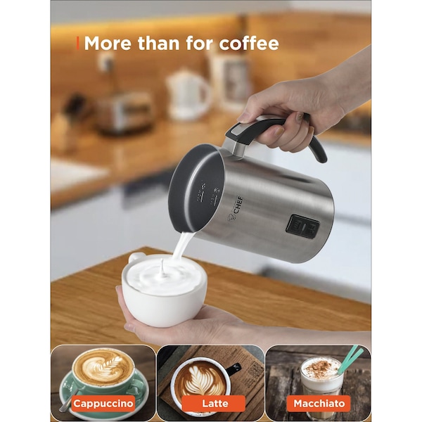 Commercial Chef Milk Frother, Electric Milk Steamer Stainless Steel, Automatic Hot and Cold Milk Frother Warmer - CHMF08S